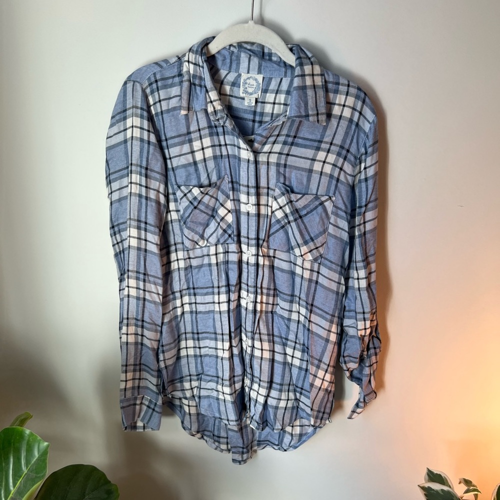 New never worn Francesca’s blue and white flannel